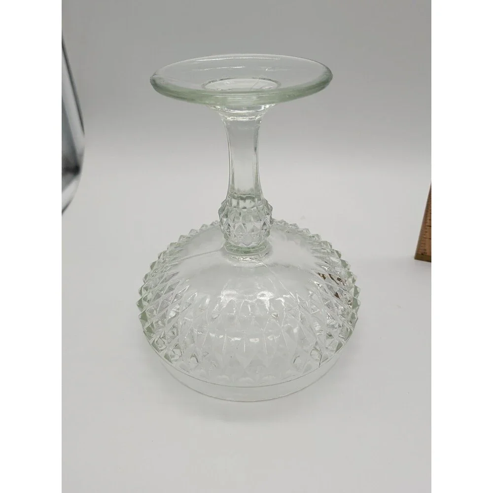 Vintage Indiana Glass 1940's American Diamond Cut Glass Pedestal Candy Dish